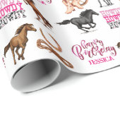 Cute Horse Cowgirl Birthday Cadeaupapier (Rol Hoek)