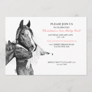 Cute Horse Foal Baby shower Invitation Kaart