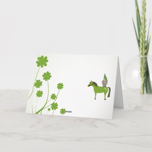 Cute Horse, Gnome and Clovers St. Patrick's Day Feestdagen Kaart (Achterkant)