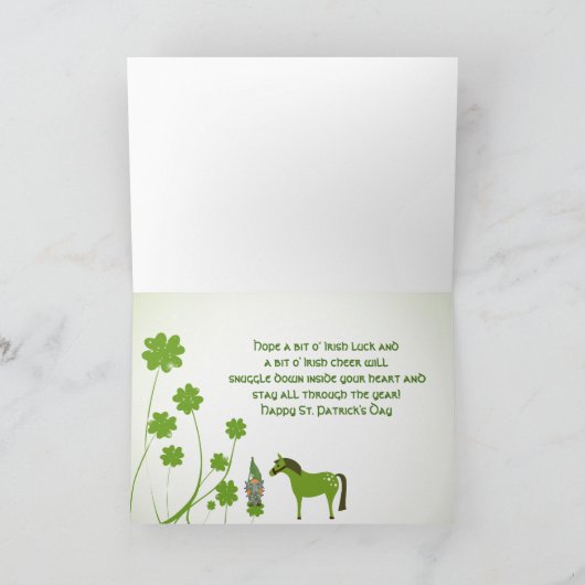 Cute Horse, Gnome and Clovers St. Patrick's Day Feestdagen Kaart (Binnen)
