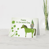Cute Horse, Gnome and Clovers St. Patrick's Day Feestdagen Kaart (Voorkant)