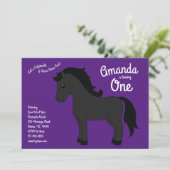 Cute Horse Kinder 1e verjaardag Paars Black Kaart (Staand voorkant)
