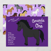Cute Horse Kinder 1e verjaardag Paars Black Kaart (Voorkant / Achterkant)