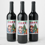Cute Horse New Year's Eve Label Wijn Etiket (Flessen)