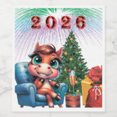 Cute Horse New Year's Eve Label Wijn Etiket (Enkel label)