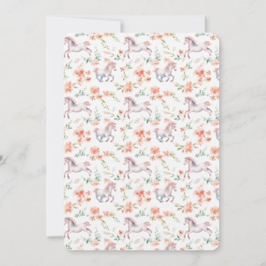 Cute Horse Pony Flowers Kids Birthday Party Kaart (Achterkant)