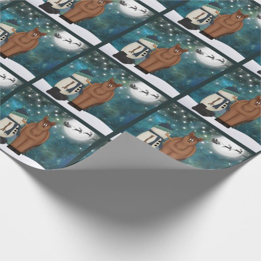 Cute Horse, Snowman, Santa en Reindeer Kerstmis Cadeaupapier (Hoek)