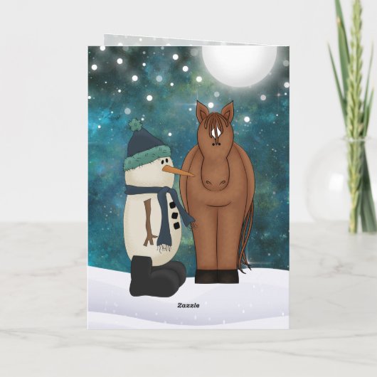 Cute Horse, Snowman, Santa en Reindeer Kerstmis Feestdagen Kaart (Achterkant)