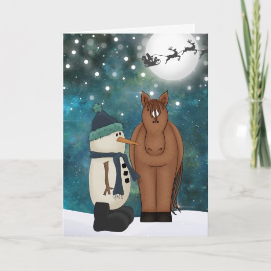 Cute Horse, Snowman, Santa en Reindeer Kerstmis Feestdagen Kaart (Voorkant)