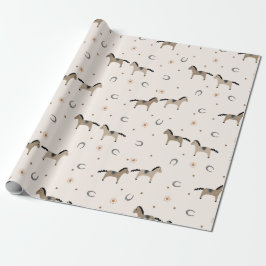 Cute Horses & Horseshoes Kids Birthday Light Beige Cadeaupapier