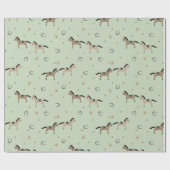Cute Horses & Horseshoes Kids Birthday Sage Green Cadeaupapier (Vlak)