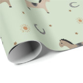 Cute Horses & Horseshoes Kids Birthday Sage Green Cadeaupapier (Rol Hoek)