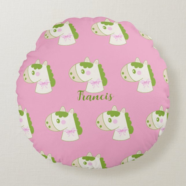 Cute Horses Personalized Pastel Round Pillow Rond Kussen (Voorkant)