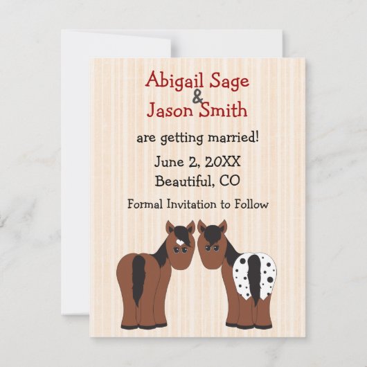 Cute Horses We're Getting Hitched Wedding Save The Date (Achterkant)