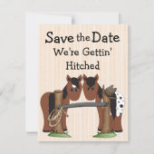 Cute Horses We're Getting Hitched Wedding Save The Date (Voorkant)