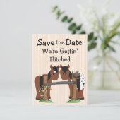 Cute Horses We're Getting Hitched Wedding Save The Save The Date (Staand voorkant)