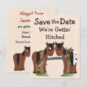 Cute Horses We're Getting Hitched Wedding Save The Save The Date (Voorkant / Achterkant)