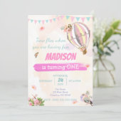 Cute Hot Air ballon 1e Waterverf Birthday RSVP Kaart (Staand voorkant)