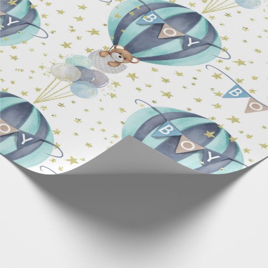 Cute Hot Air ballon Blue Baby Boy Shower Gift Cadeaupapier (Hoek)