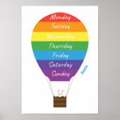 Cute Hot Air Ballon Dagen van de Week Regenboog Poster (Voorkant)
