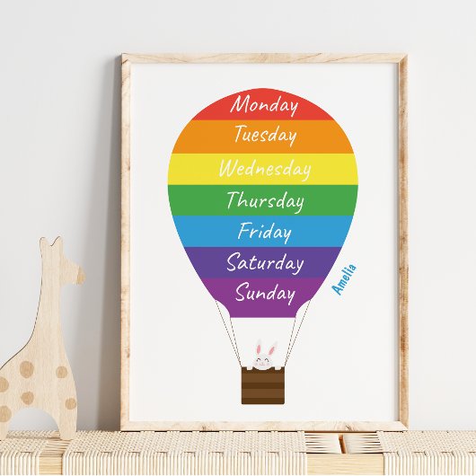 Cute Hot Air Ballon Dagen van de Week Regenboog Poster