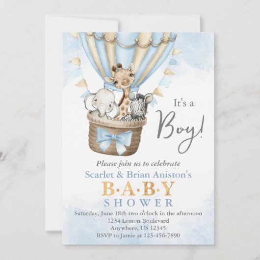 Cute Hot Air Ballon Safari Animals Baby shower Kaart (Voorkant)