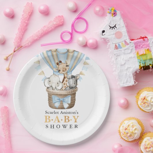 Cute Hot Air Ballon Safari Animals Baby shower Papieren Bordje (Feest)