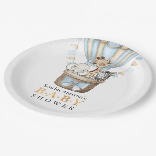 Cute Hot Air Ballon Safari Animals Baby shower Papieren Bordje (Gekanteld)