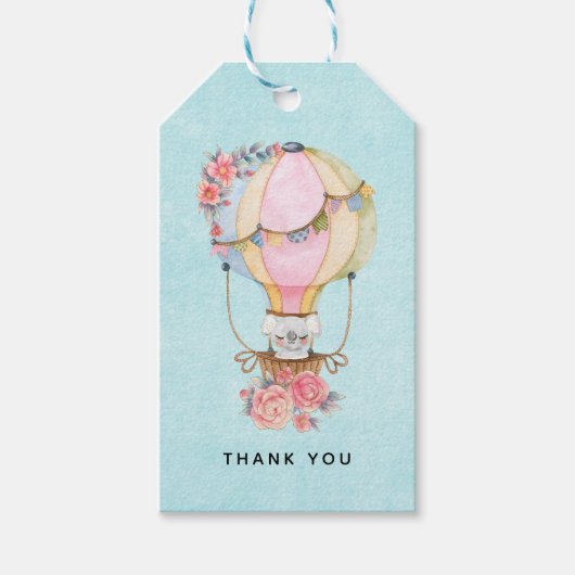 Cute Hot Air Ballon Waterverf Hartelijk dank Cadeaulabel (Voorkant)