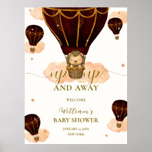 Cute Hot Air Balloon Leeuwenjongen Baby Shower Wel Poster