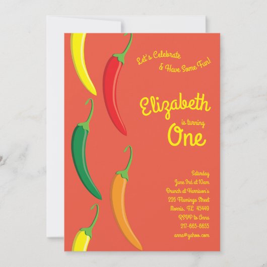 Cute Hot Chili Pepper Kinderen 1e verjaardag Kaart (Voorkant)