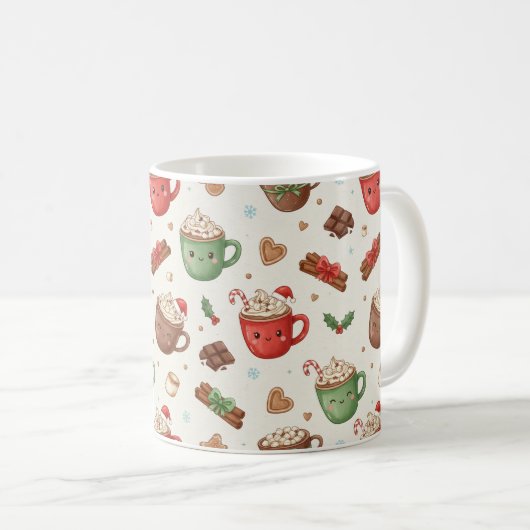 Cute Hot Cocoa Pattern – Festive Illustrated Mugs Koffiemok (Voorkant rechts)