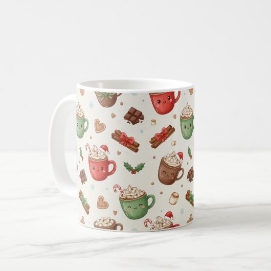 Cute Hot Cocoa Pattern – Festive Illustrated Mugs Koffiemok (Voorkant links)