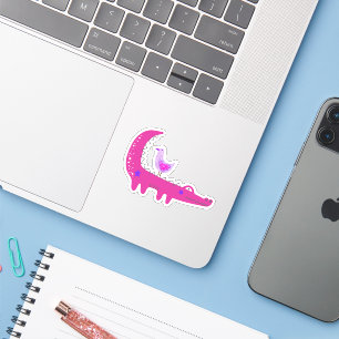 Cute Hot Pink Alligator en Seagull-laptop Sticker