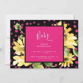 Cute Hot Pink & Black Sunflower Baby shower Kaart (Voorkant)