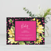 Cute Hot Pink & Black Sunflower Baby shower Kaart (Staand voorkant)