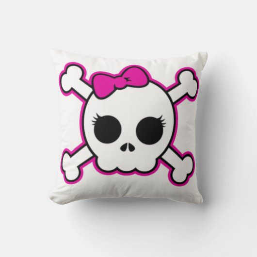 Cute Hot Pink Bow Skull Kussen (Voorkant)