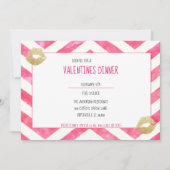 Cute Hot Pink Chevron Gold Lips Valentijn Party Kaart (Voorkant)