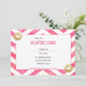 Cute Hot Pink Chevron Gold Lips Valentijn Party Kaart (Staand voorkant)