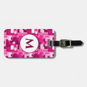 Cute Hot Pink Digital Camo Pattern met Monogram Bagagelabel (Voorkant horizontaal)