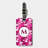 Cute Hot Pink Digital Camo Pattern met Monogram Bagagelabel (Voorkant verticaal)