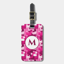 Cute Hot Pink Digital Camo Pattern met Monogram Bagagelabel