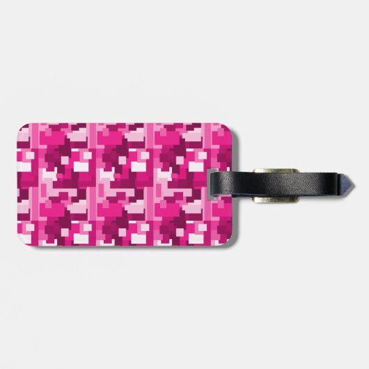 Cute Hot Pink Digital Camo Pattern met Monogram Bagagelabel (Achterkant horizontaal)