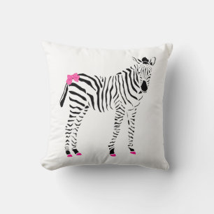 Cute Hot Pink en Black Girly Zebra met naam Kussen