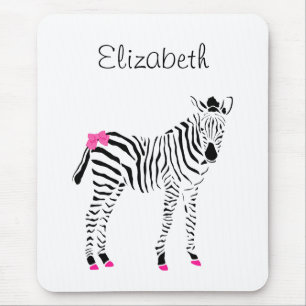 Cute Hot Pink en Black Girly Zebra met naam Muismat