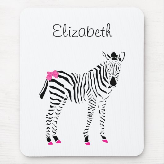 Cute Hot Pink en Black Girly Zebra met naam Muismat (Voorkant)