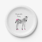 Cute Hot Pink en Black Girly Zebra met naam Papieren Bordje (Voorkant)