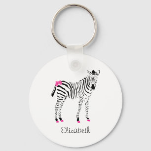 Cute Hot Pink en Black Girly Zebra met naam Sleutelhanger