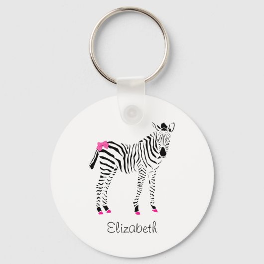 Cute Hot Pink en Black Girly Zebra met naam Sleutelhanger (Voorkant)
