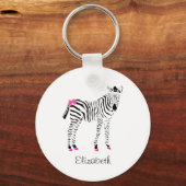 Cute Hot Pink en Black Girly Zebra met naam Sleutelhanger (Voorkant)